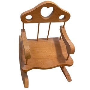 Handmade Carved Natural Wood Tone Doll‎ Heart Rocking Chair, 12" H